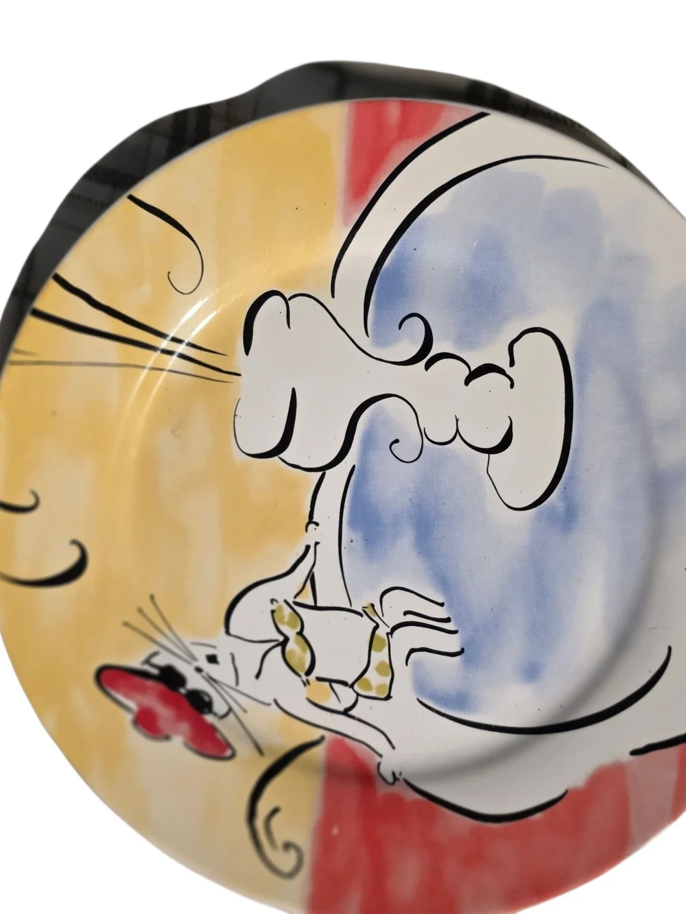 Rosanna Multicolor Parisian Cat Decorative Plates - Red, Blue, Yellow, Cream